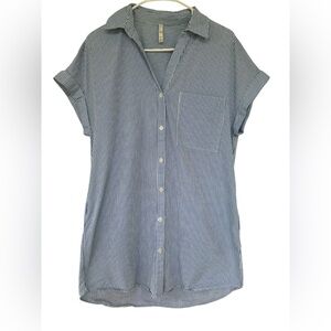 Zara Blue and White Striped Mini Shirt Dress